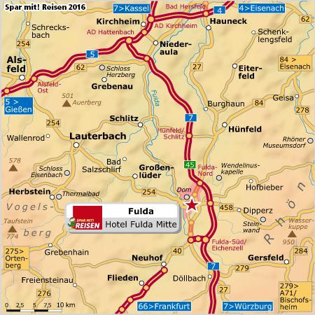 Mit dem Auto Aus dem Norden: Sie fahren über die entsprechenden Autobahnen auf die A 7 Richtung Würzburg bis zur Ausfahrt Fulda-Nord.