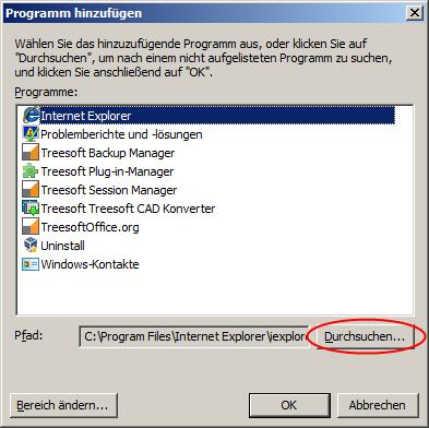Abbildung 3.1.11: Programm hinzufügen 5. Suchen Sie die Datei fbserver.exe. 5.1. Wählen Sie den Ordner Computer > Lokaler Datenträger (C:) > Programme.