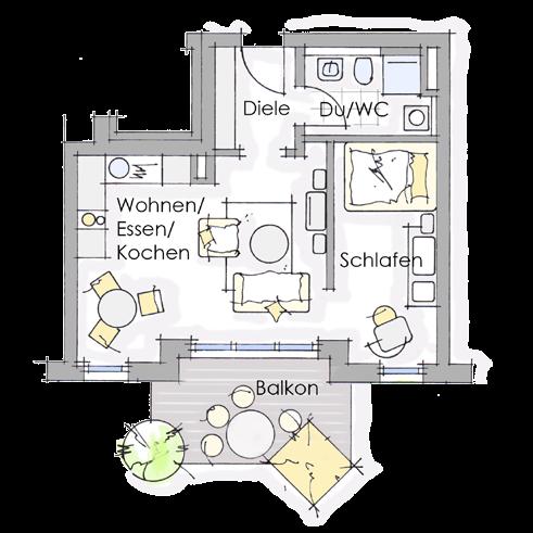 2-Zimmer-Wohnung mit Balkon 05 - Obergeschoss Wohn- und Nutzfläche (netto)