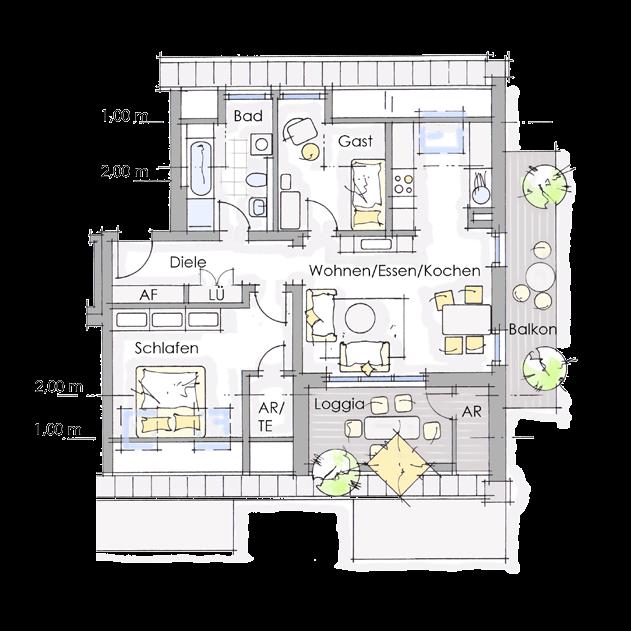 2,5-Zimmer-Wohnung mit Balkon und Loggia 08 - Dachgeschoss Wohn- und Nutzfläche (netto)