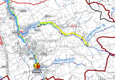 Emsbach, Dombach Überblick Maßnahmen Gewässerstruktur (HLUG, 2009) M1 Bereitstellung von Flächen - Gewässerrandstreifen - Entwicklungskorridor - Aueflächen M2