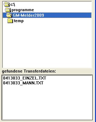 Übertragung an den Gau: Die erzeugten Transferdaten: (Vereinsnummer)_EINZEL.TXT und _MANN.