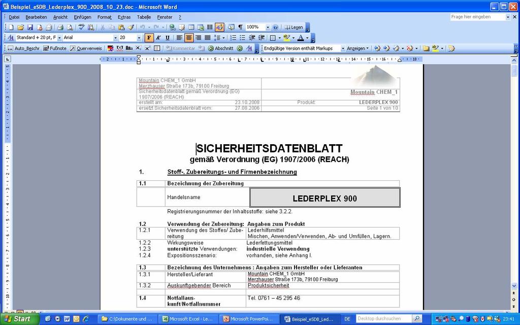 Beispiel: Erweitertes Sicherheitsdatenblatt Lederhilfsmittel