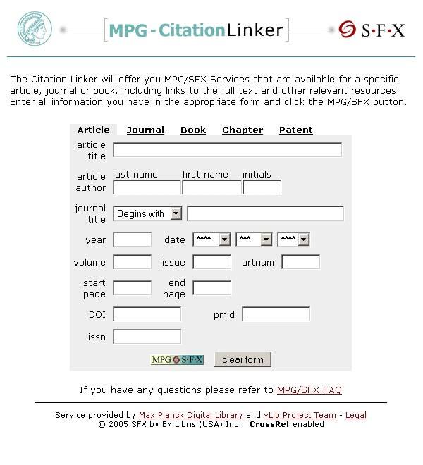 SFX / Citation Linker direkte Suche einzelner Artikel, Zeitschriften oder Bücher liefert die entsprechenden Links
