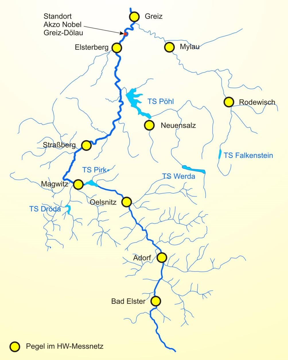 Objektschutz in Industrie und Gewerbe Lage des Unternehmens Hydrographische Karte des Flussgebiets der Weißen Elster