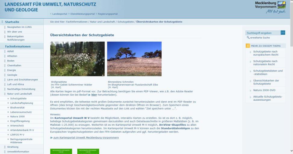 1. Informationen über Schutzgebiete in MV I http://www.lung.mv-regierung.