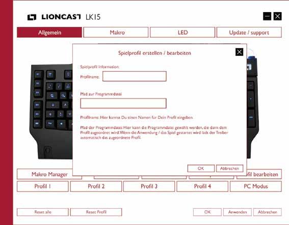 [Anwenden] Die gewählten Einstellungen werden an das Keyboard übertragen [Abbrechen] Die gewählten Einstellungen