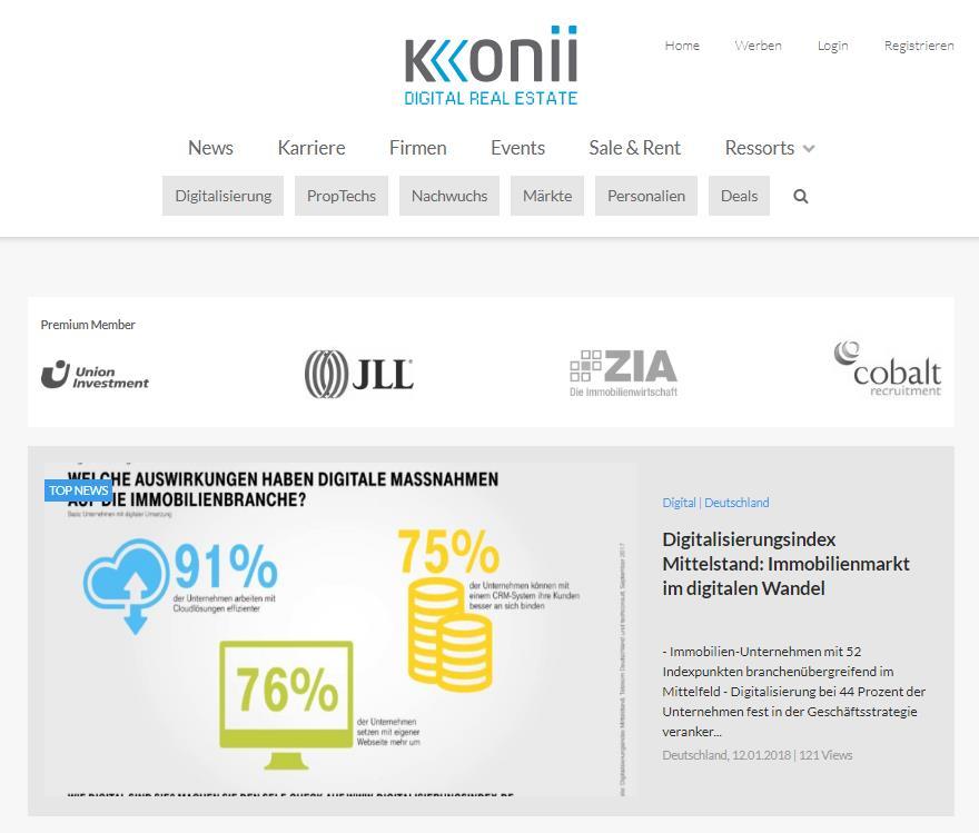 Konii Digital Real Estate www.konii.de Konii ist das Online-Portal der Immobilienwirtschaft. Täglich aktuell liefert Konii News, Deals, Meinungen und Trends aus der Branche.