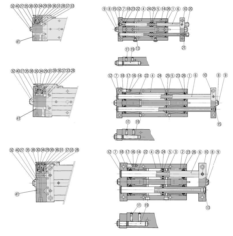 Serie L Konstruktion: ø10, ø16, ø25 L10 Mit Endlagenverriegelung L16 Mit Endlagenverriegelung L25 Stückliste Pos. q w e r t y u i o!0!1!2!3!4!5!6!7!8!