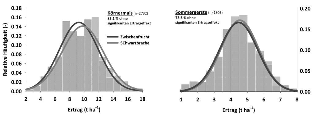 34 Abbildung 5: Ertragswirkung von Zwischenfrucht vs. Schwarzbrache bei Körnermais und Sommergerste.