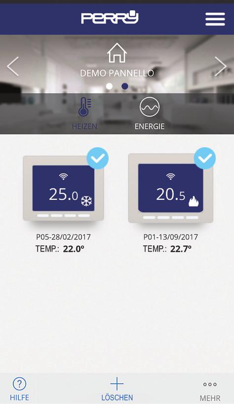 Thermostat MEHRFACHAUSWAHL Ausgewähltes Gerät Die Auswahl eines oder mehrerer Geräte ermöglicht ihnen gleichzeitig folgende Einstellungen zu