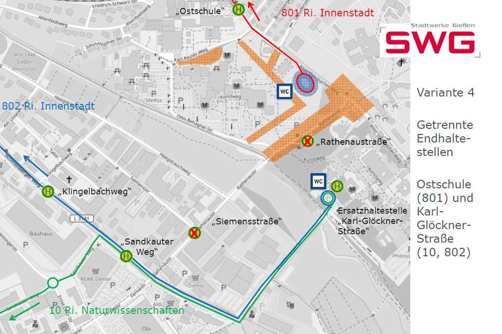 Bushaltestellen: Planungen für die temporäre Schließung der Rathenaustraße - Temporäre Verlagerung der Bushaltestelle Rathenaustraße in die Karl- Glöckner-Straße -