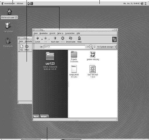ABBILDUNG 2 1 Typische Desktop-Umgebung Die Desktop-Umgebung umfasst die folgenden Hauptkomponenten: Panels Panels sind Bereiche in der Desktop-Umgebung, über die Sie auf alle Systemanwendungen und