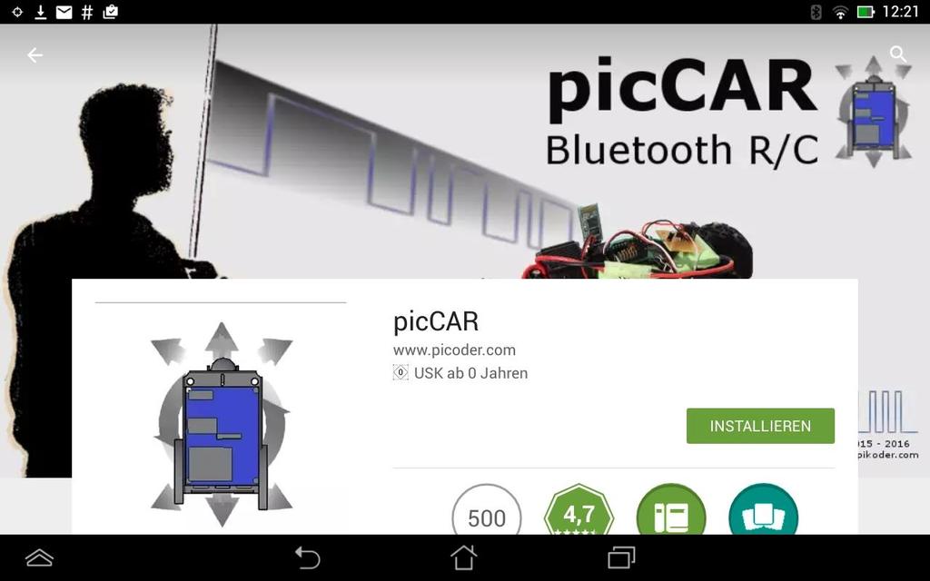 2 Inbetriebnahme Die kostenlose piccar APP wird über den Play Store verteilt; die Installation hat keinerlei Besonderheiten.
