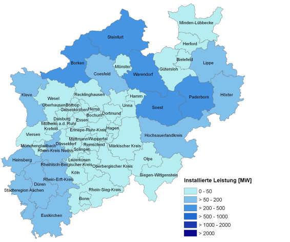 Potenziell installierbare Leistung in Kreisen u.