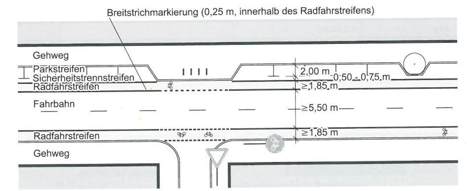 Radfahrstreifen in Crailsheim nicht vorgesehen 1.85m bis 2.