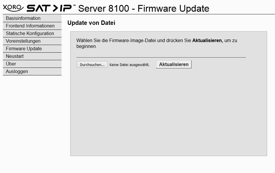 Bedienung Erstinstallation Firmware Update Schauen Sie auf regelmäßig auf xoro.de nach, ob zu Ihrem SAT>IP Server ein Firmwareupdate vorliegt.