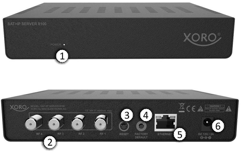 Erste Schritte Deutsch Einleitung Der XORO SAT>IP Server 8100 wandelt eingehende Satellitensignale der TV- und Radio Programme in digitale Signale um und leitet sie, je nach Konfiguration,