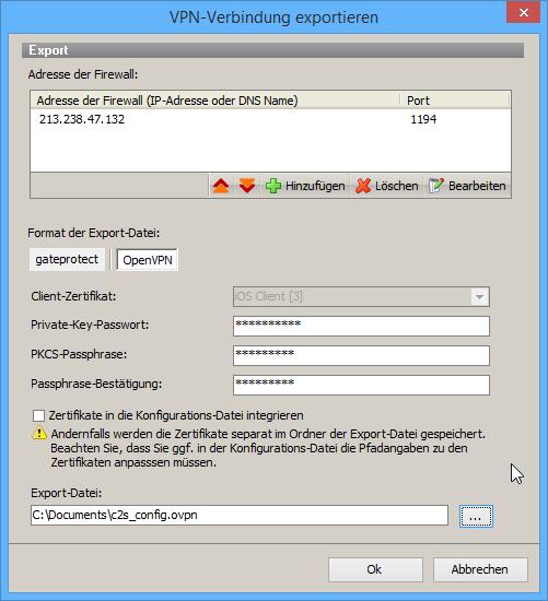 VPN-Konfiguration exportieren Bild 6-1: Export der VPN-Konfiguration. 10. Klicken Sie auf Ok.