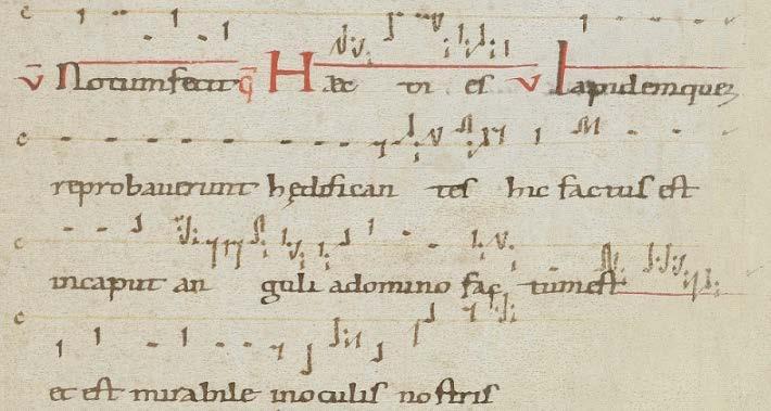 Graduale von Santa Cecilia in Trastevere, Cologny, Bibliotheca Bodmeriana, C 74., f. 85r Lapidem quem reprobaverunt ædificantes, hic factus est in caput anguli.