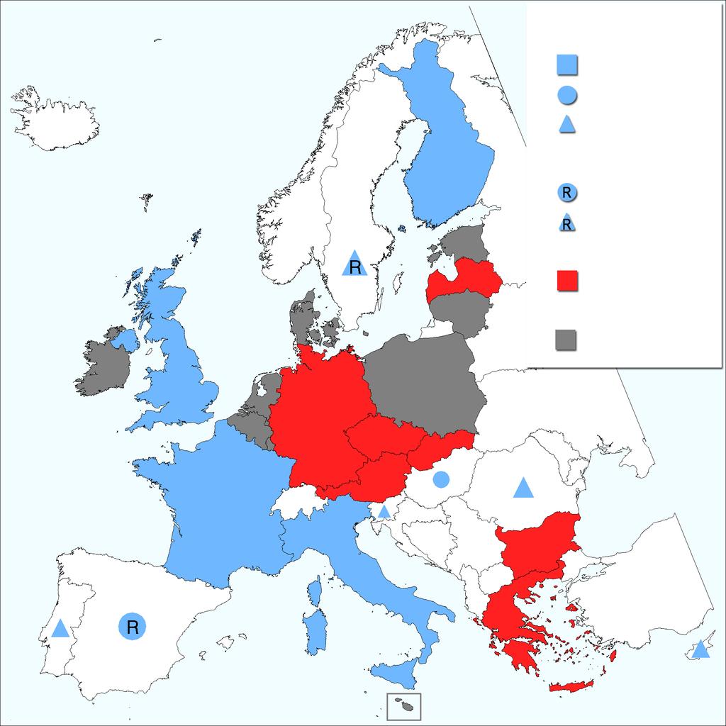 Verteilung der Programme zur Früherkennung des Kolorektalkarzinoms mit Hilfe von Untersuchungen auf okkultes Blut im Stuhl in der EU im Jahr 2007 Bevölkerungsweit, landesweit Einführung laufend