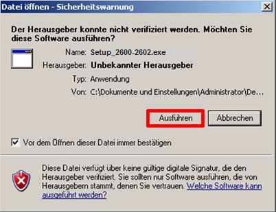 Setup.exe erhalten. Sie klicken bitte in diesem Fall auf den Button Ausführen, um die Software ausführen zu können. Der Download-Manager speichert das Setup 