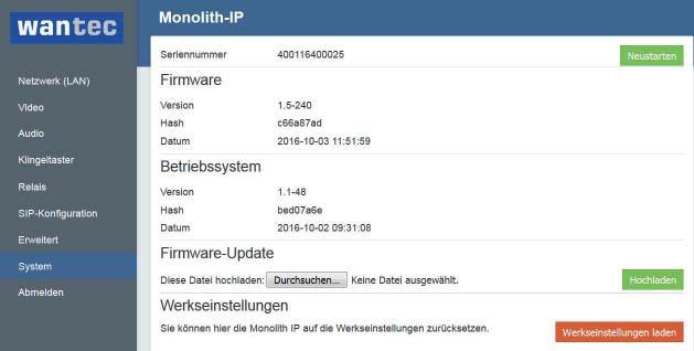 8 System Firmware-Update Werkseinstellungen Hier können Sie neue Firmware in das