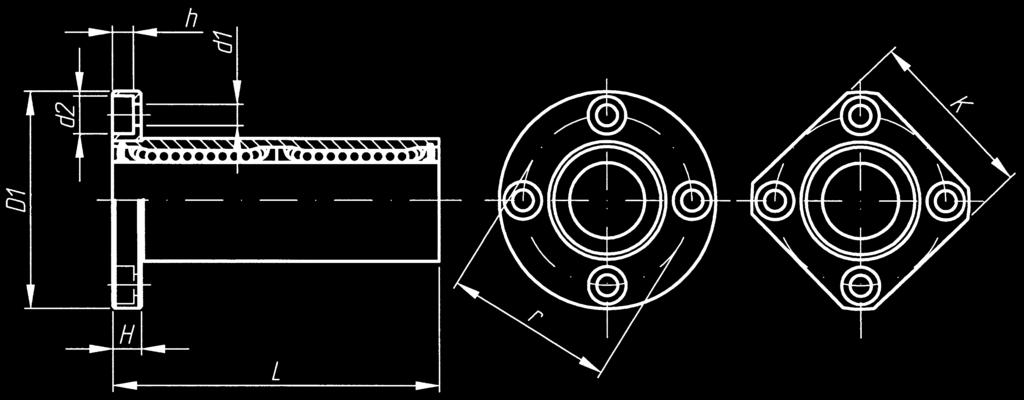 Linearkugellager LME(F/K)-L Flansch-Tandem-Linearkugellager Der Außenmantel besteht aus Wälzlagerstahl, der Käfig aus Kunststoff. Die Kugeln sind Grade 10.