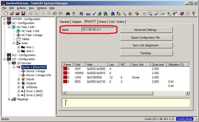 AKD EtherCAT 3 Installation und Inbetriebnahme Die Netz-ID kann in der Registerkarte EtherCAT unter I/O Configuration I/O Devices Device [x] abgerufen werden.