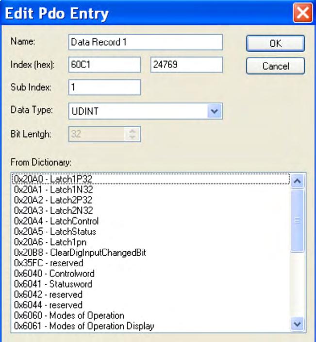 AKD-C/N EtherCAT 4 EtherCAT-Profil Eine Liste möglicher Objekte für das Mapping erscheint, aus der Sie einen