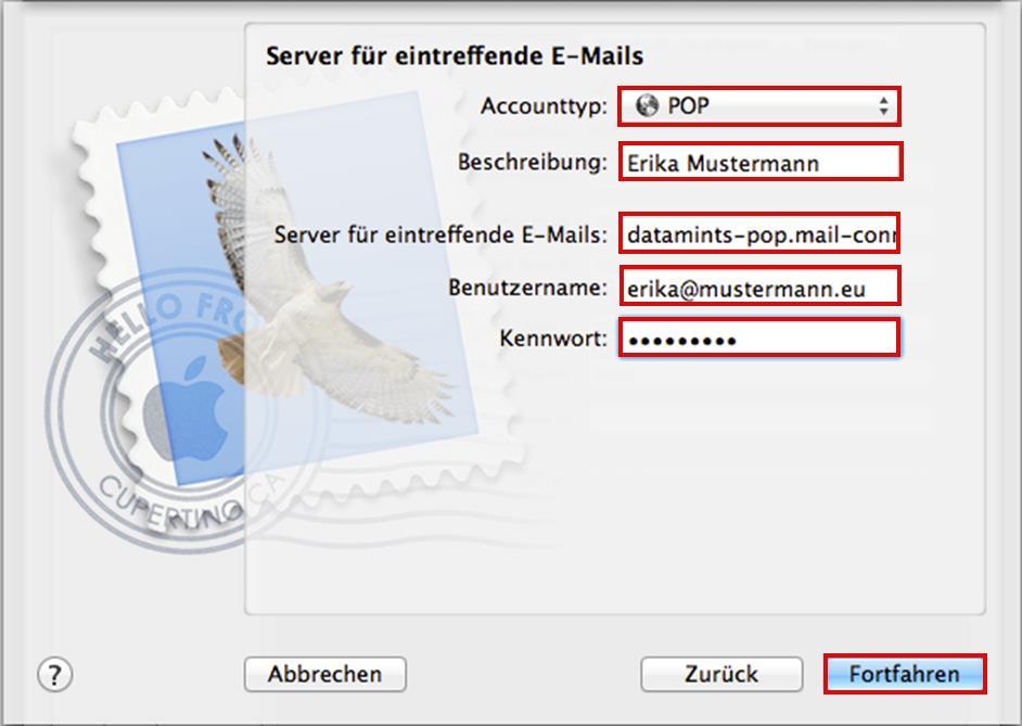 1.5 Konfiguration Posteingangsserver Konfigurieren Sie nun im nächsten Fenster den Server für eintreffende Mail.