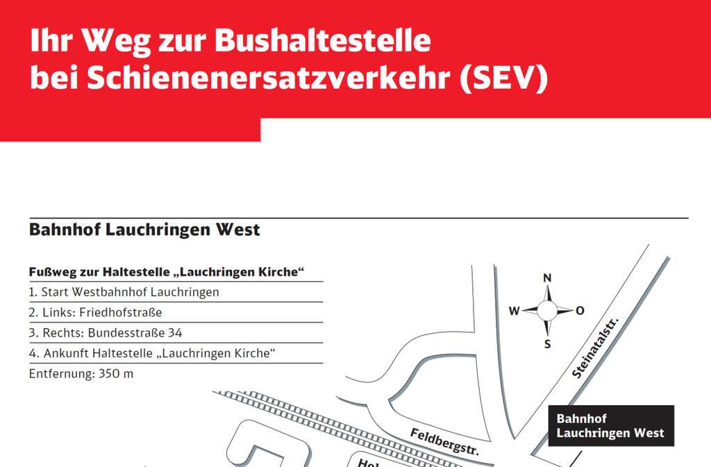 KBS 730 Übersichten zu Standorten der SEV-Bushaltestellen zwischen Waldshut