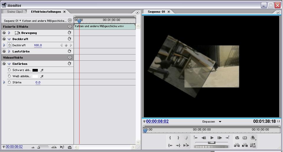 Hier wählen wir dann Videoüberblendungen und eine beliebigen Effekt. Dieser wird dann mit der Maus zwischen zwei Clips gezogen.