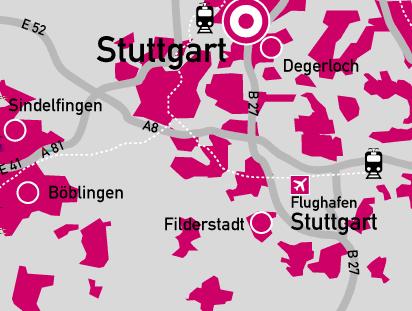Abflughafen. Der Flughafen Stuttgart liegt ca. 15 km südlich von Stuttgart direkt an der Autobahn A8.