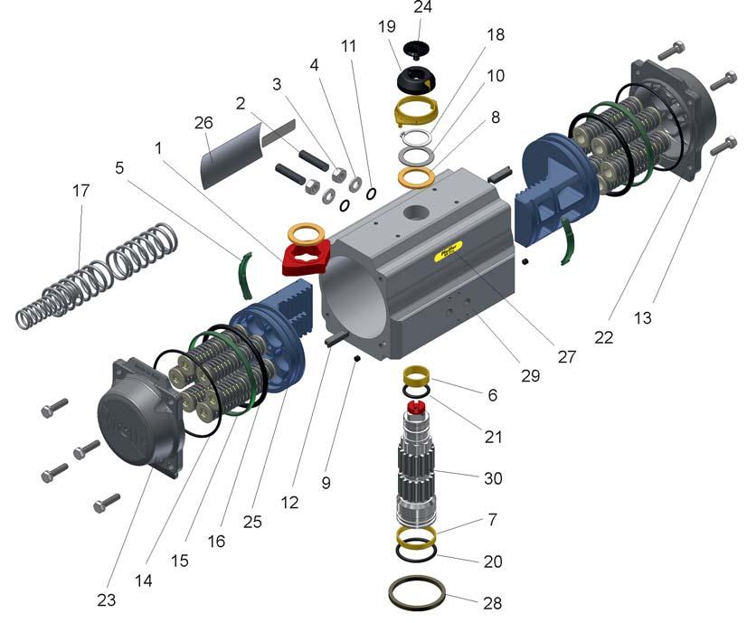 Bild 9 - Explosionszeichnung des Schwenkantriebs BR 31a Pos. Anzahl Bezeichnung Material Pos.