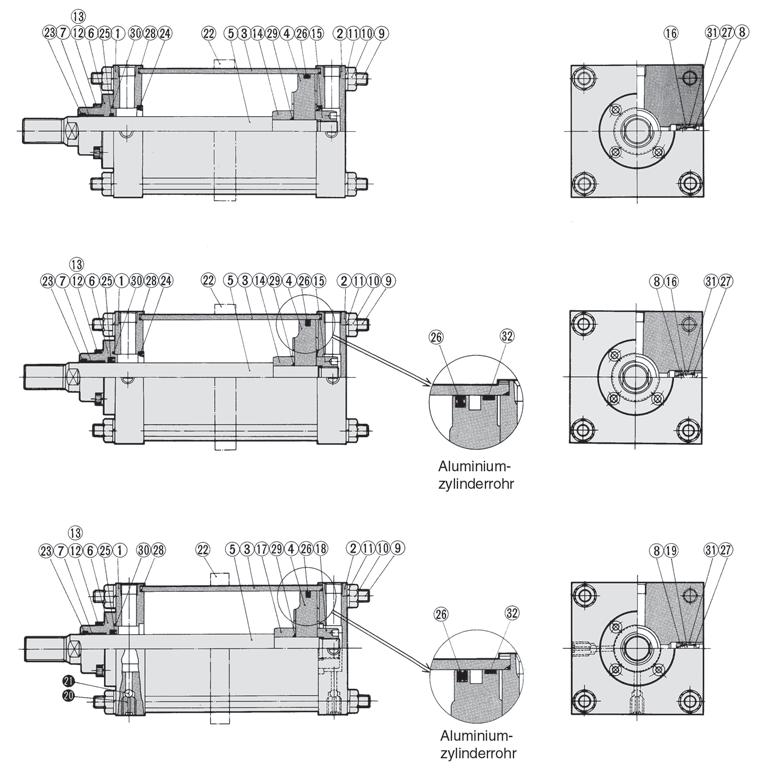 Druckluftzylinder/Standard Serie CS onstruktion Stückliste Pos.