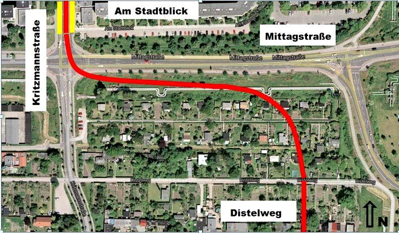 Variante 2 Als Variante 2 wurde eine Führung der Straßenbahntrasse nördlich der Mittagstraße untersucht.