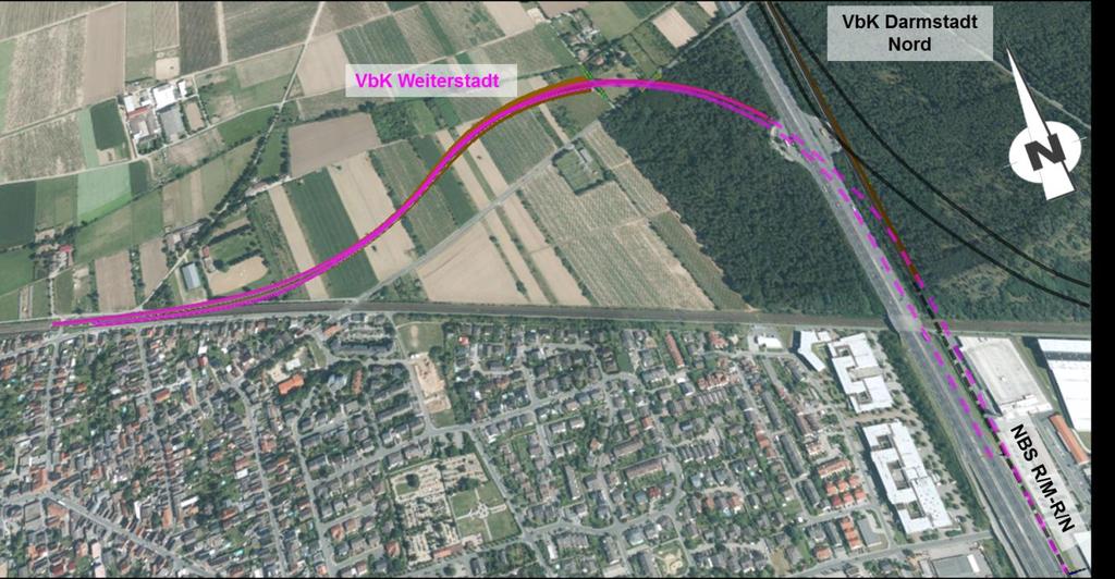 Anbindungsvariante 1a / Weiterstadt Nord: nördlich von Weiterstadt - Länge: ca. 2,7 km - max.