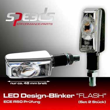 LED Design-Blinker FLASH (Set = 2 Stück) Formschöner, edler LED Blinker mit hochwertiger Verarbeitung und Haptik In zwei Ausführungen lieferbar: Schwarz + Chrom - japanische LED in SMD-Bauweise mit