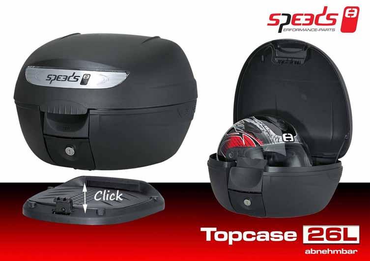 SB3020 speeds Topcase universal mit Adapterplatte, schwarz, abnehmbar 26 l Platz für einen Integralhelm Abnehmbar durch Click-System