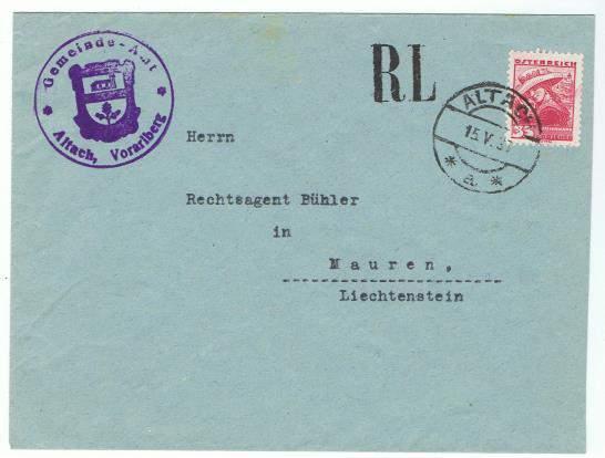 EMILE ROSE mit dem Exponat Rayon Limitrophe Österreich Schweiz 2 Scans von Belegen werden wie folgt gezeigt: Fa Rüf Dornbirn 21.Ausgust 1923 nach St.Gallen 2.