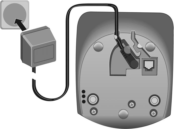 Kabelkanal Steckdose Steckernetzgerät 230V mit Netzanschluss-Schnur Kleinen Stecker der Netzanschluss-Schnur in die Buchse stecken, Schnur in den Kabelkanal einlegen, Steckernetzgerät in die
