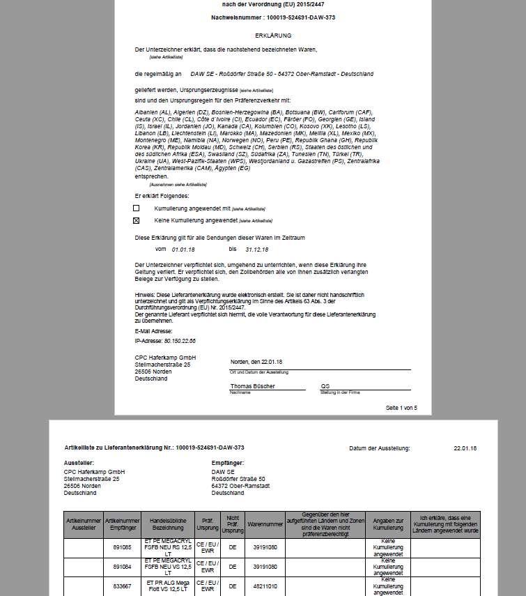 Lieferantendokument ist bei beiden