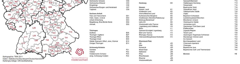 Karte und Tabelle in hoher Auflösung: http://www.tourismuspartner-niedersachsen.