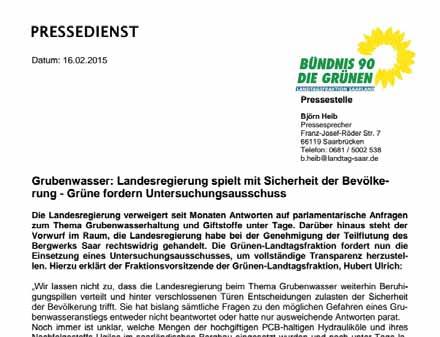 2015 Der Saarländische Rundfunk deckt auf, dass sich sowohl das Landesamt für Umwelt und Arbeitsschutz als auch das Oberbergamt gegen die