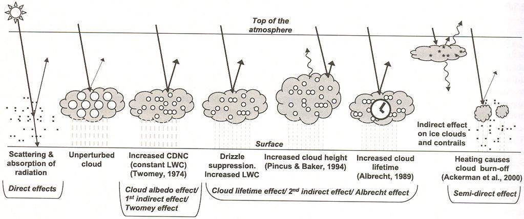 V Einfluss der Aerosole Abkühlung durch Absorption (thermisch) Abkühlung durch mehr Wolken (thermisch) weniger Niederschlag