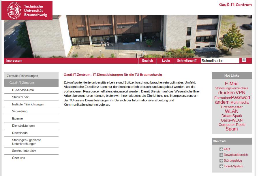 Homepage des Gauß-IT-Zentrum - Allgemein Erreichbar unter www.tubraunschweig.