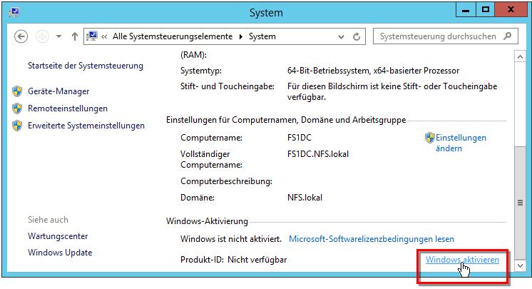 Infrastrukturelle Anpassungen der Schulbox 2. Klicken Sie Windows aktivieren: 3. In der System-App klicken Sie die Schaltfläche Product Key eingeben. 4.