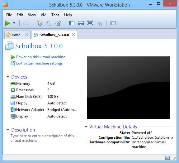 Einbinden der Schulbox in VMware Workstation 9.0/10.0 2.
