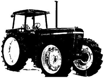 green colour applied to the body of the tractor, a yellow colour applied to the wheels of the tractor and a yellow colour applied in horizontal stripes to the sides of a
